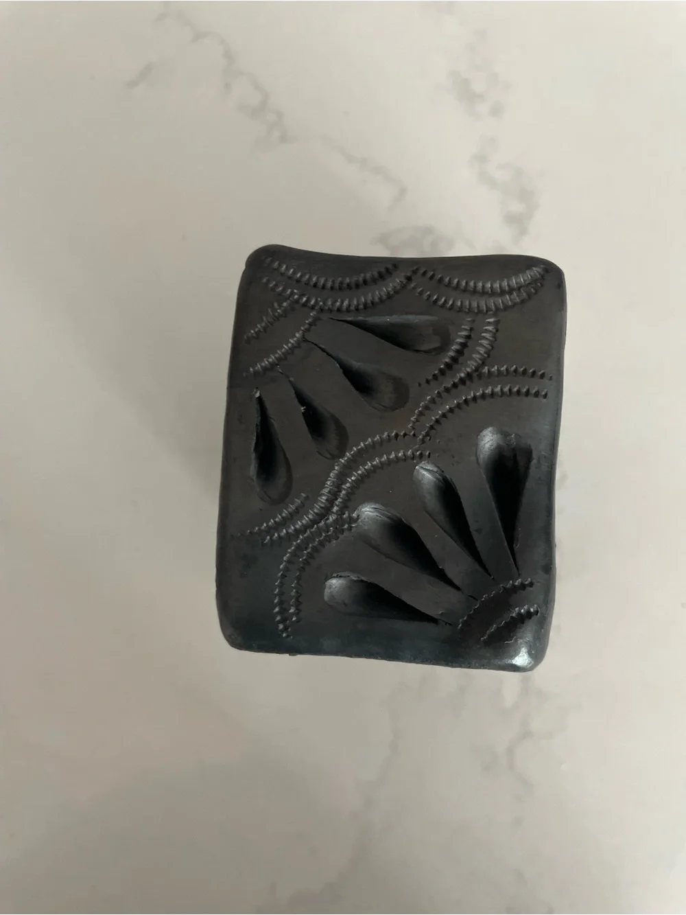 Vintage Mexican Black Clay Incense Holder Small Handmade Pottery Vessel